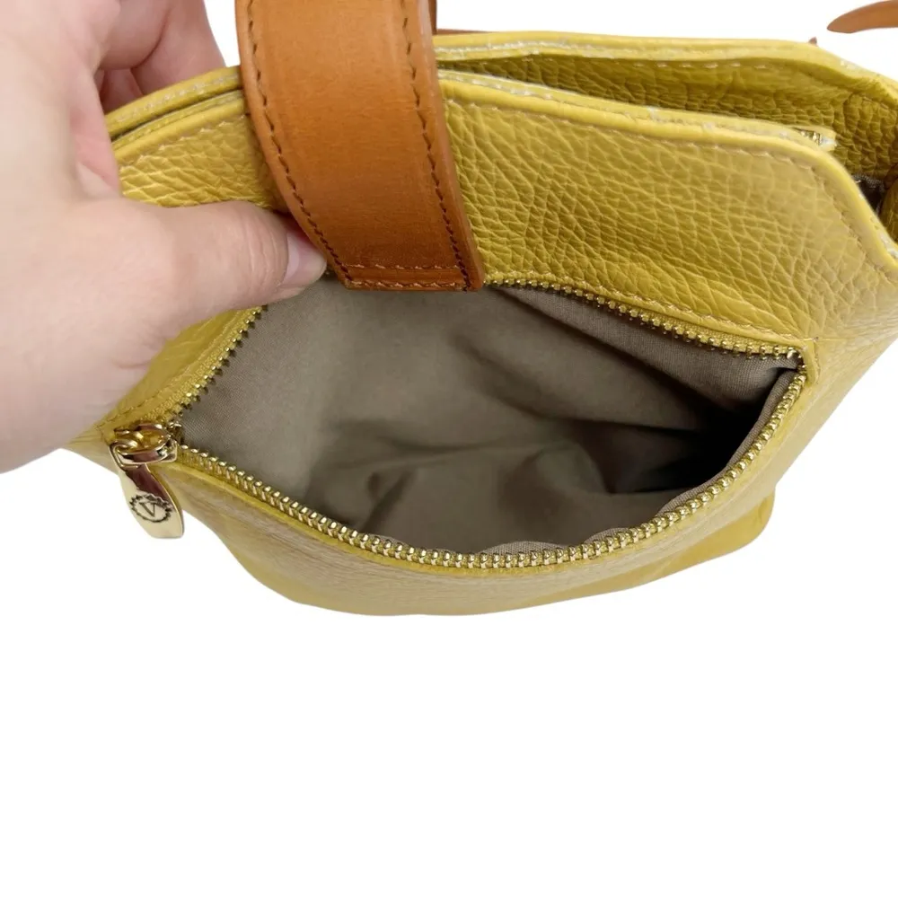 Valentina Yellow Genuine Pebbled Leather Crossbody Or Shoulder Bucket Bag Purse - Image 12