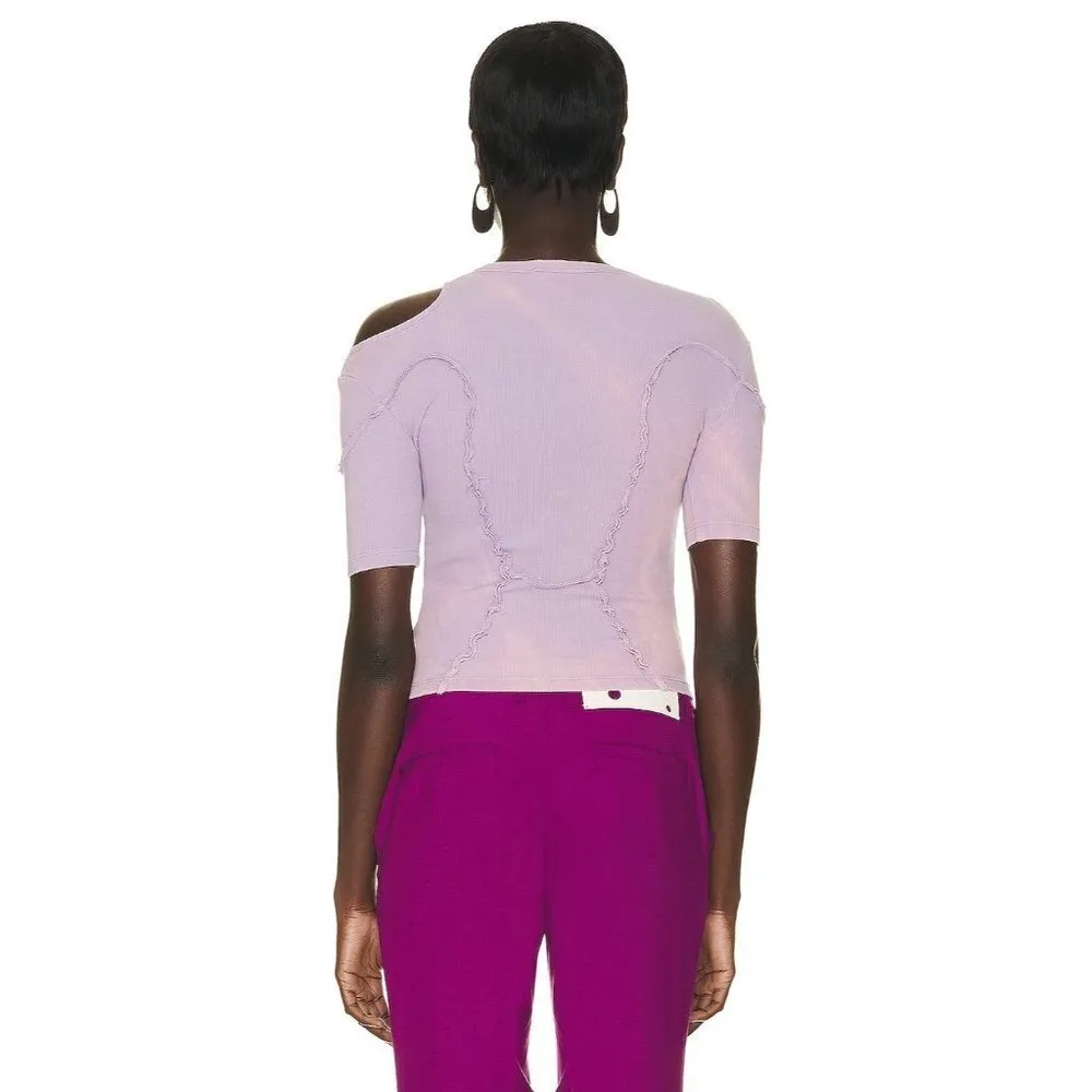 OFF-WHITE Laundry Ribbed logo Fit Tee in Lilac 36 XSmall New Womens Tshirt Top - Image 2