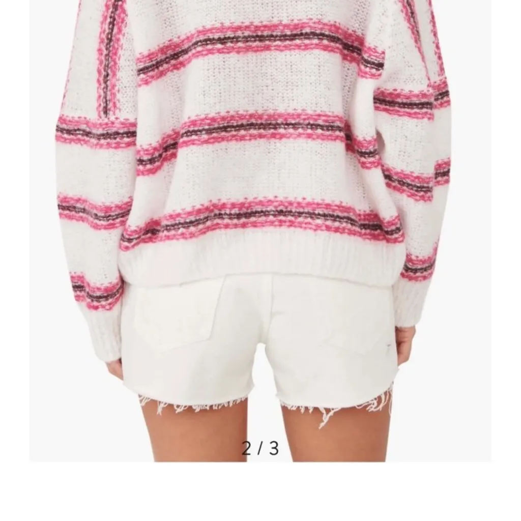 Free People Hockley Stripe Sweater Evening Cream with Pink and Purple Stripes - Image 2