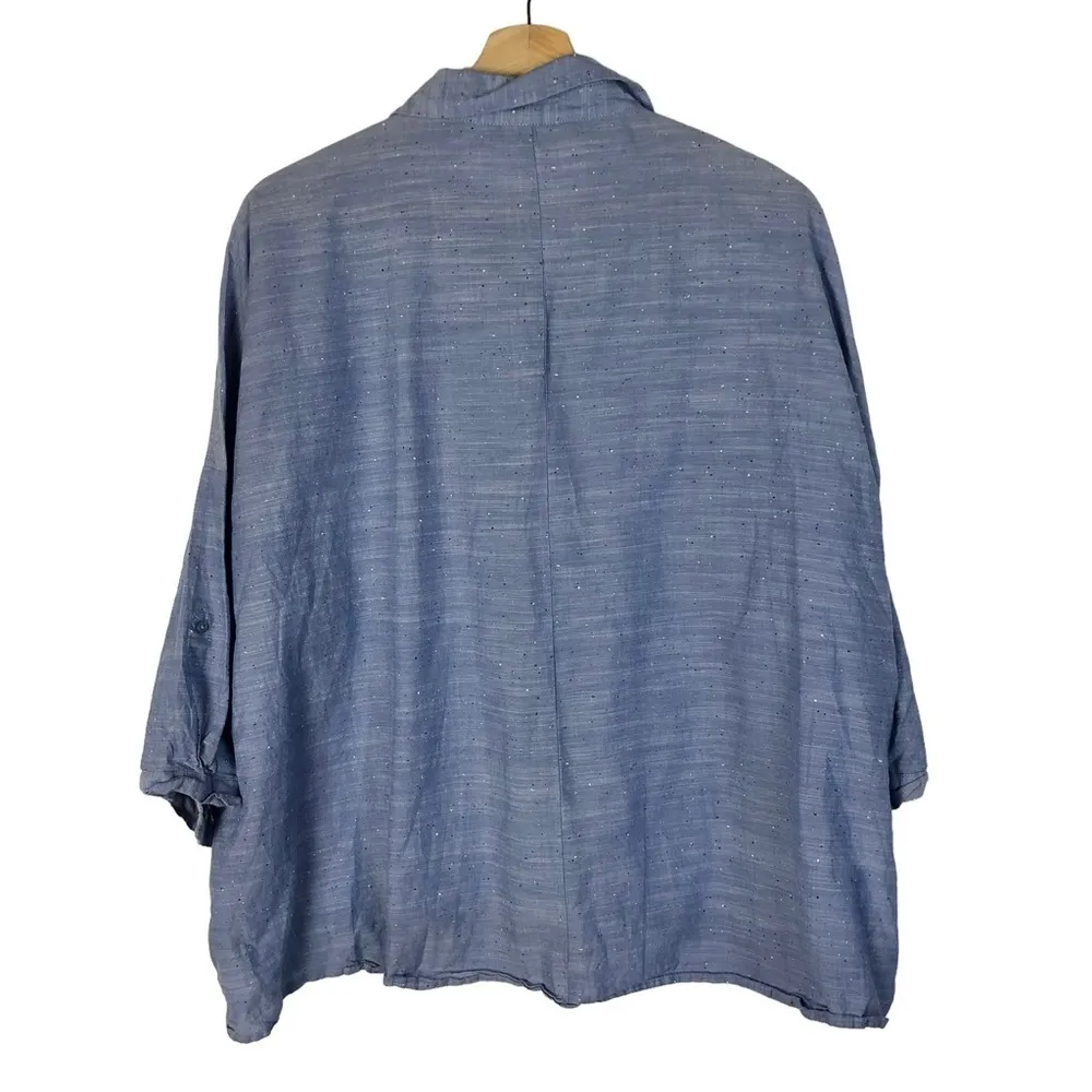 ZARA  Light Blue Speck Half Sleeve Button Down Top XL - Image 2
