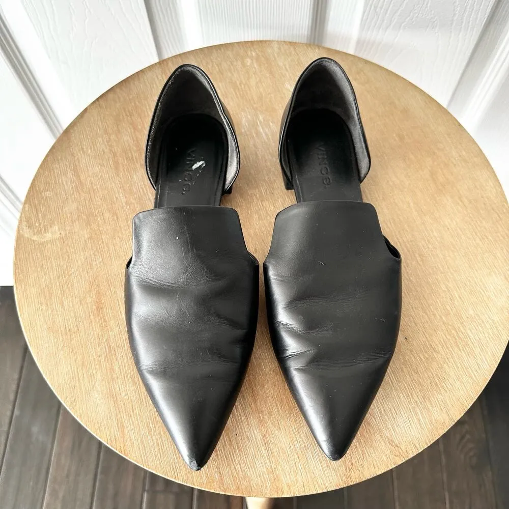 Vince Black Leather Damris D'Orsay Cut Out Pointed Toe Soft Loafer Flats 5.5 - Image 3
