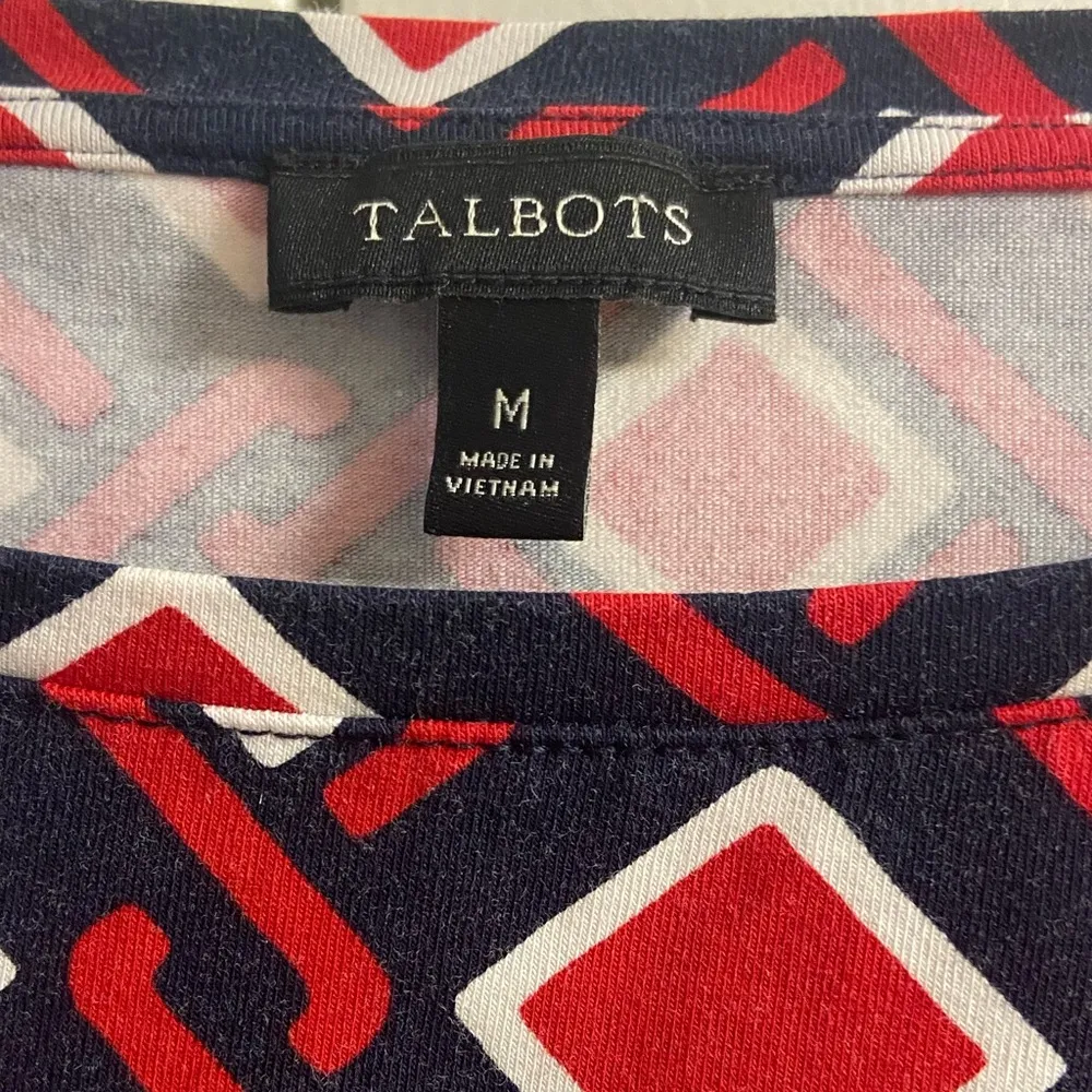 Talbots Boat Neck Top Abstract Print 3/4 Sleeves Medium - Image 5