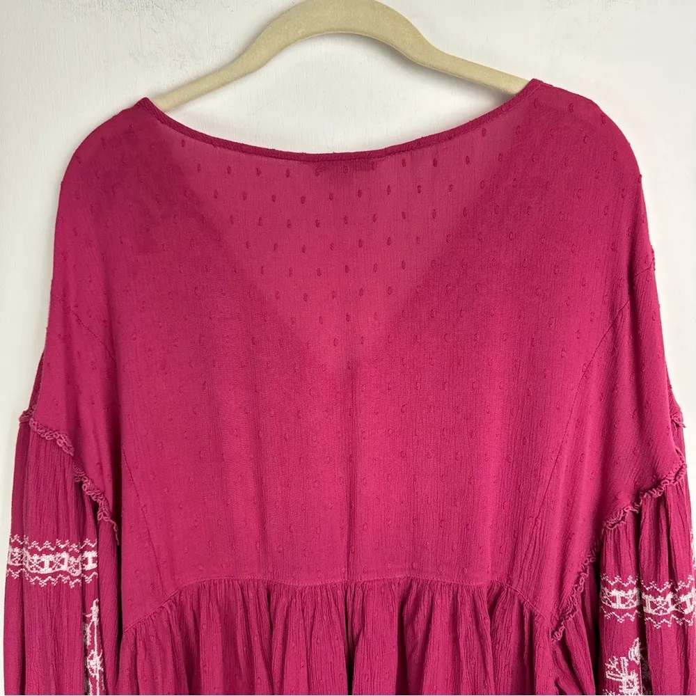 American Eagle Embroidered Boho Top Sz XL Pink Balloon Sleeves - Image 13