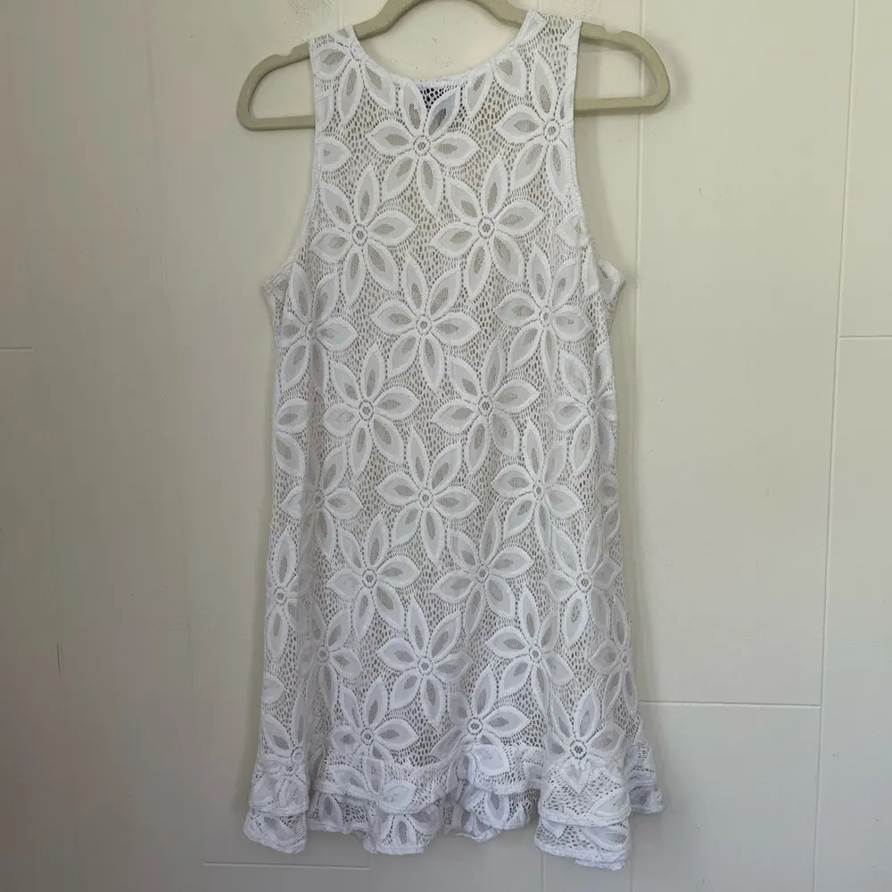 J Valdi White Floral Lace Swim Coverup Ruffle Hem Sleeveless Dress Y2K ~ Size M Size M - Image 2