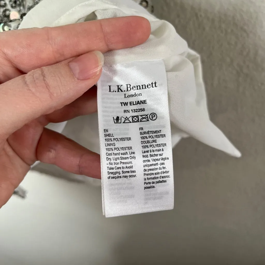 L.K. Bennett Black Ribbon Collection Silver Sequin Top Size 8 - Image 7