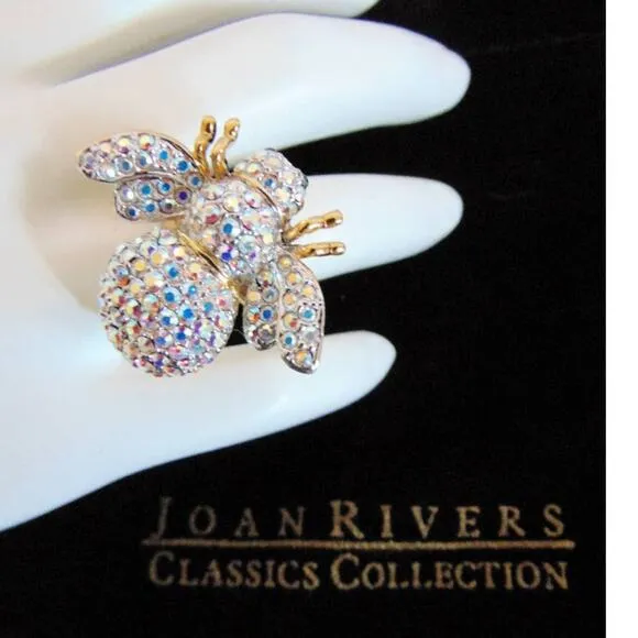 NEW Joan Rivers STATEMENT RING Aurora Borealis CRYSTAL BEE FIGURAL Size 8 + BOX! - Image 2