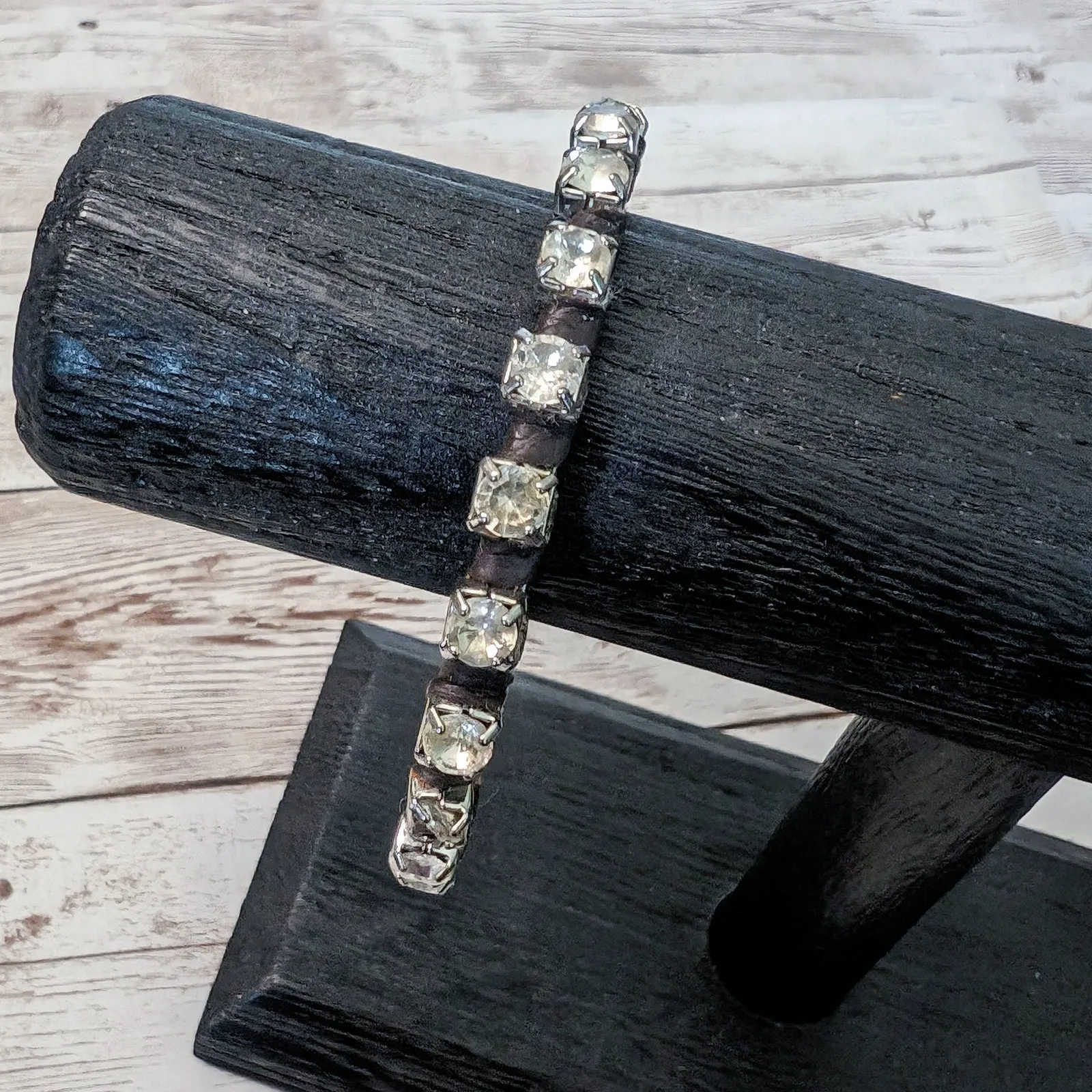 Clear Gem & Silver Tone & Black Bracelet - Image 2