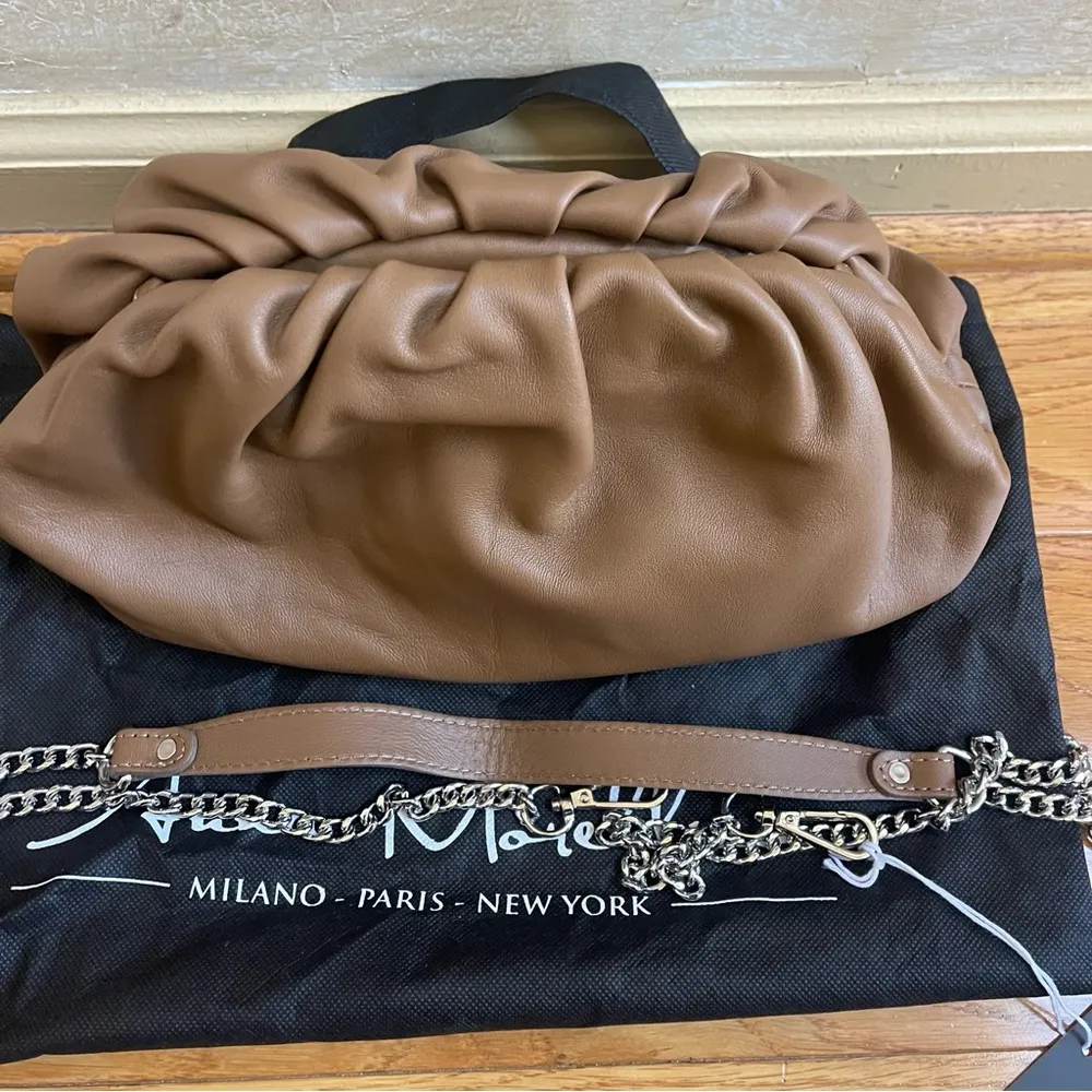 Anna Morellini Luna leather pouch bag with detached chain strap Italy Tan - Image 4