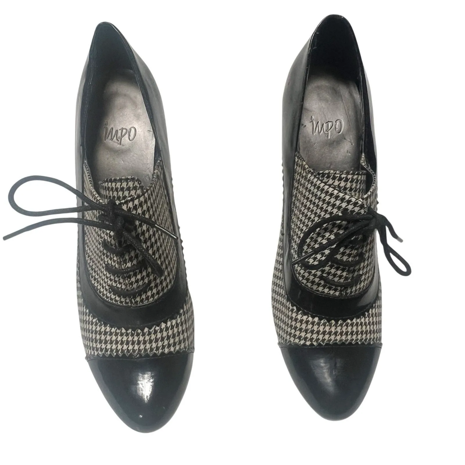 IMPO Womens Patent Tauny Houndstooth Oxford Pumps Stiletto Classic Lace Up Sz 9 - Image 2
