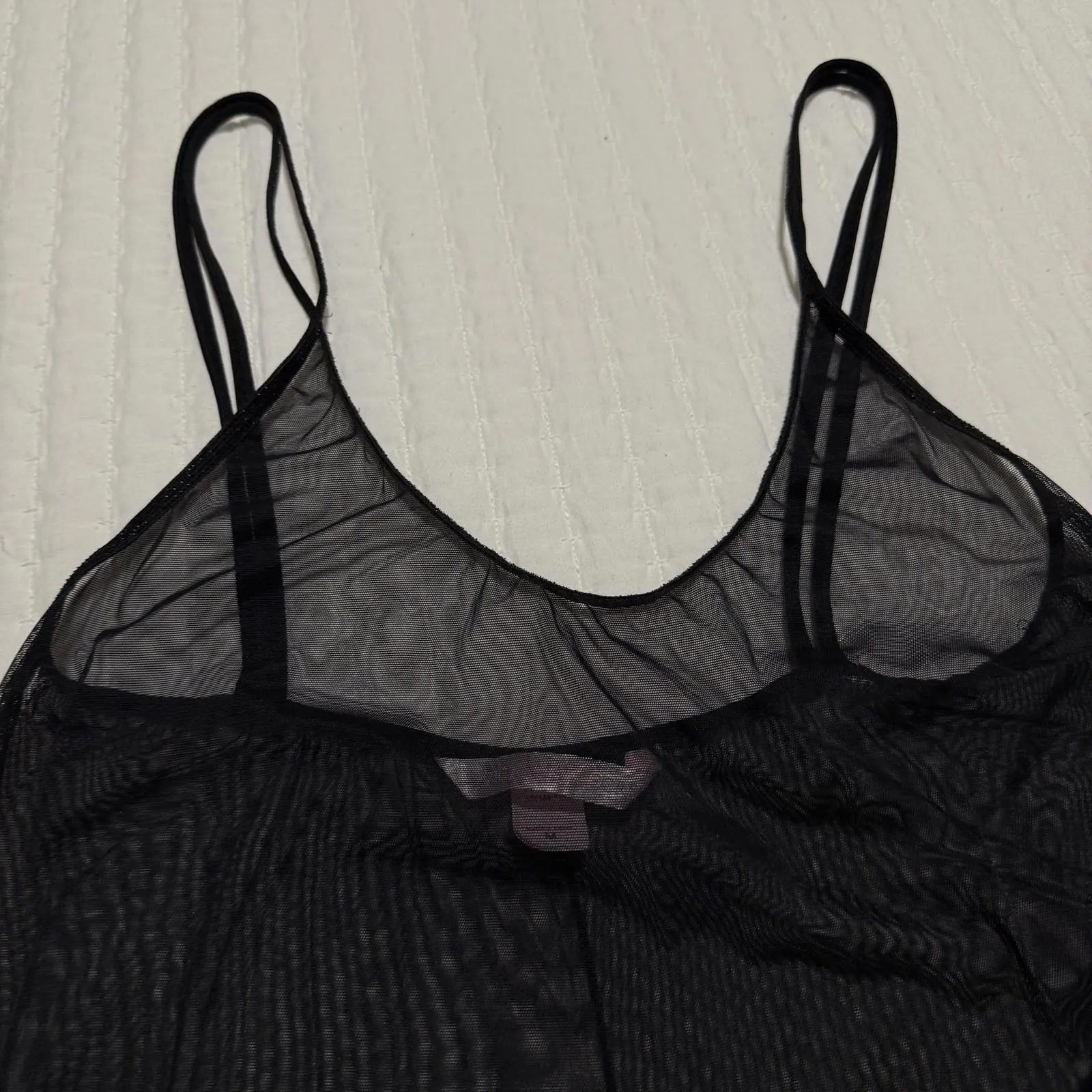 Victoria's Secret Bead Sequin Black Mesh Slip Side Cutout Sheer Lingerie Medium - Image 10