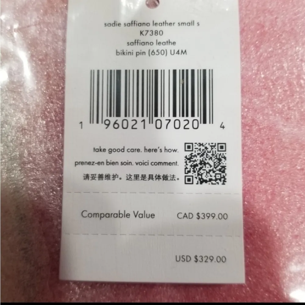 Kate Spade Sadie Small Shoulder Bag, Purse Bikini Pink Saffiano Leather NWT - Image 4