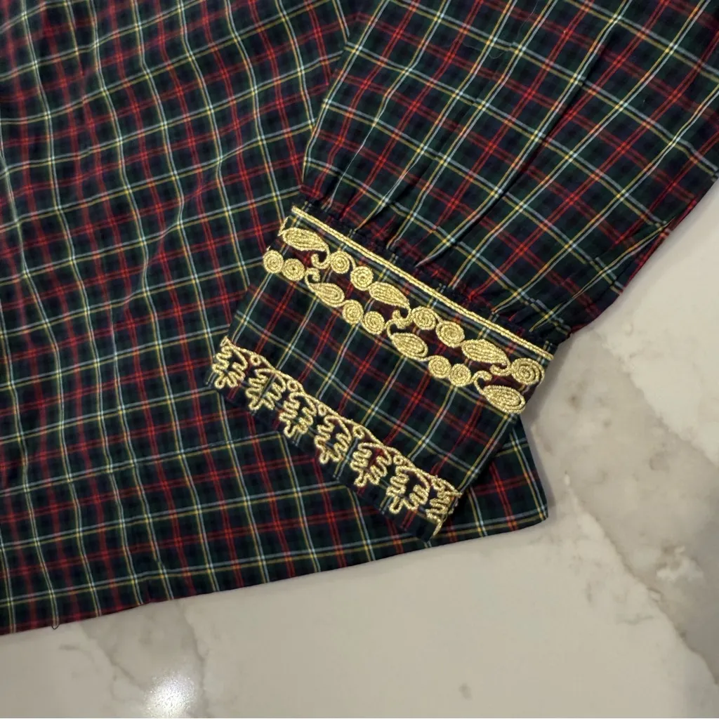J. Crew NWT Embroidered Gilded Plaid Peasant Holiday Top Women’s XS Red/Green - Image 12