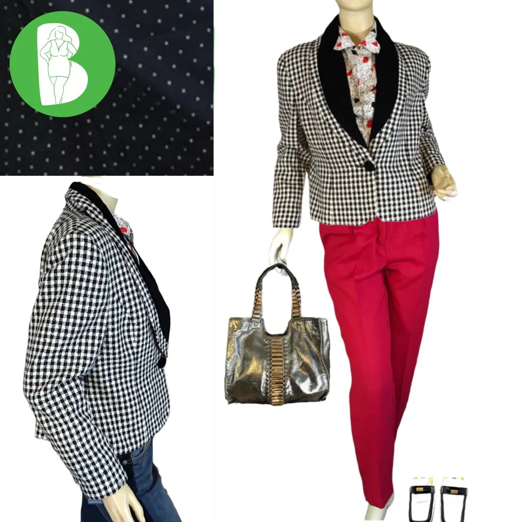 VINTAGE KORET BLACK & WHITE WOOL BLEND HOUNDSTOOTH BLAZER (10P) Size 10 - Image 2