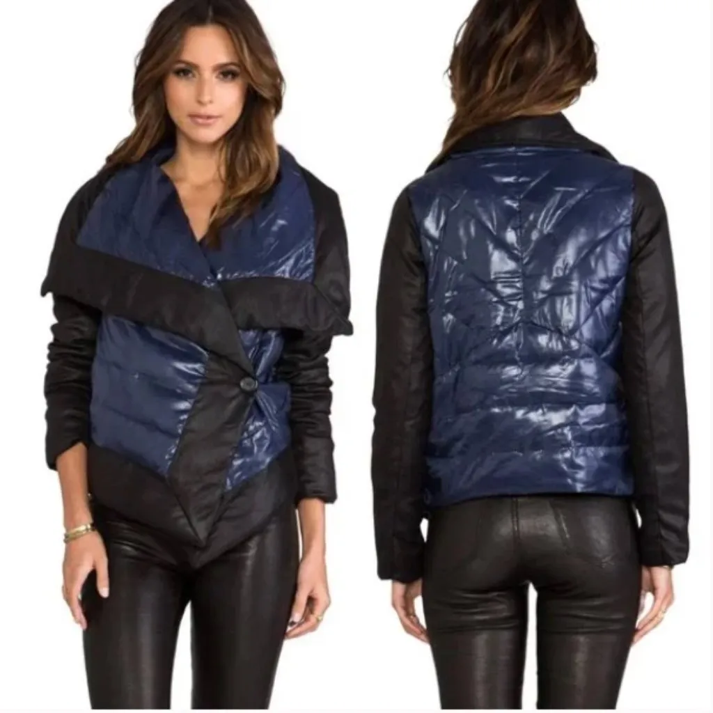 BB Dakota Steve Madden Cecile Puffer Coat Jacket Colorblock Blue Black Med NWOT - Image 2