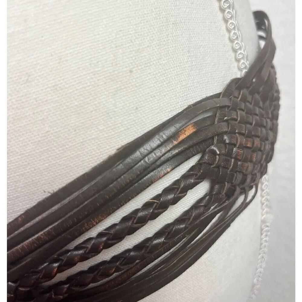 CHICO'S Ornate Buckle Metal Leather Woven Elastic Belt Women's M/L Stretch Chico - Image 4