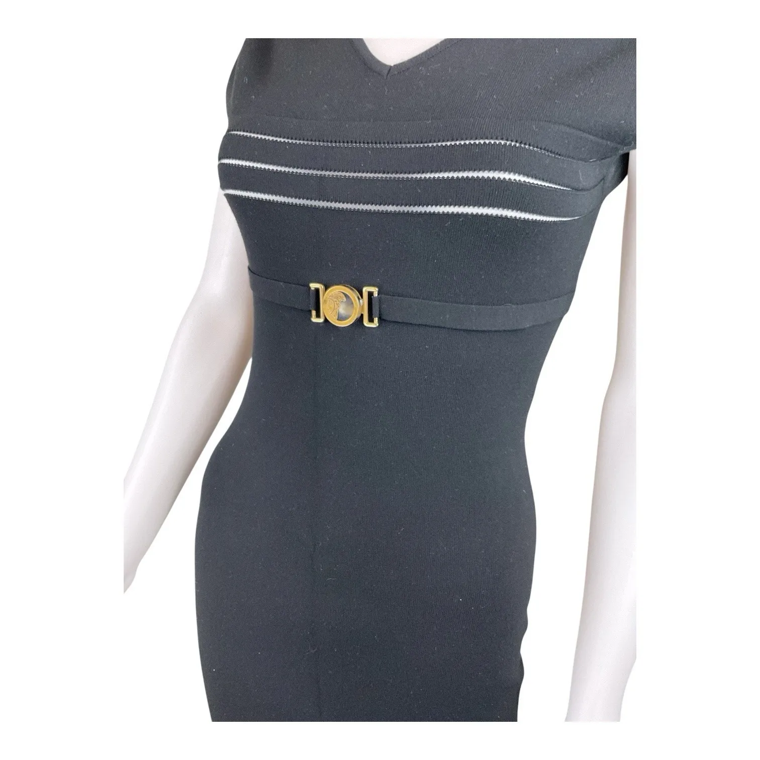 VERSACE COLLECTION BLACK KNIT DRESS with MEDUSA BUCKLE 40 /6 - Image 4