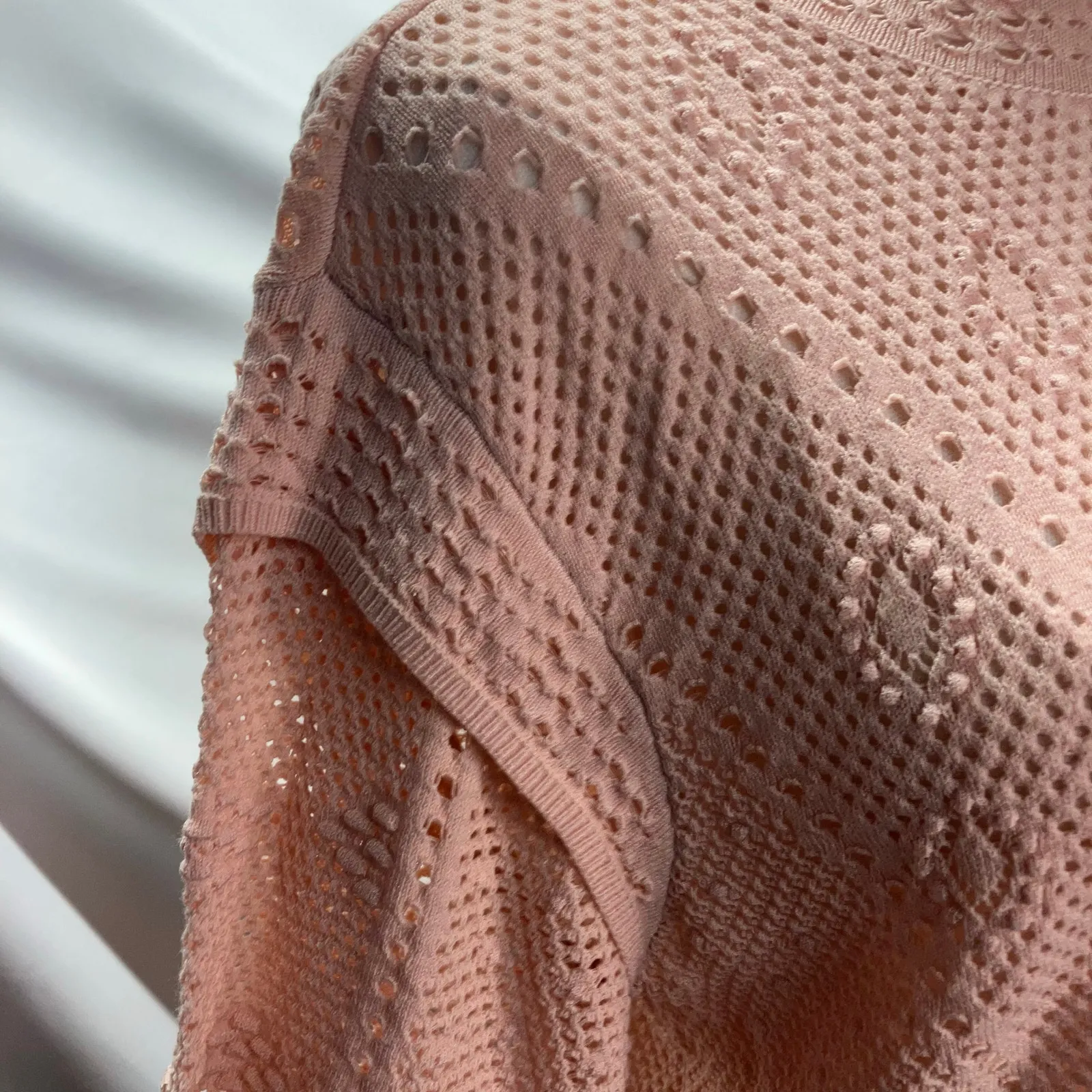 New White House Black Market Crew Neck Womens M Pink Open‎ Knit Crochet Sweater - Image 6