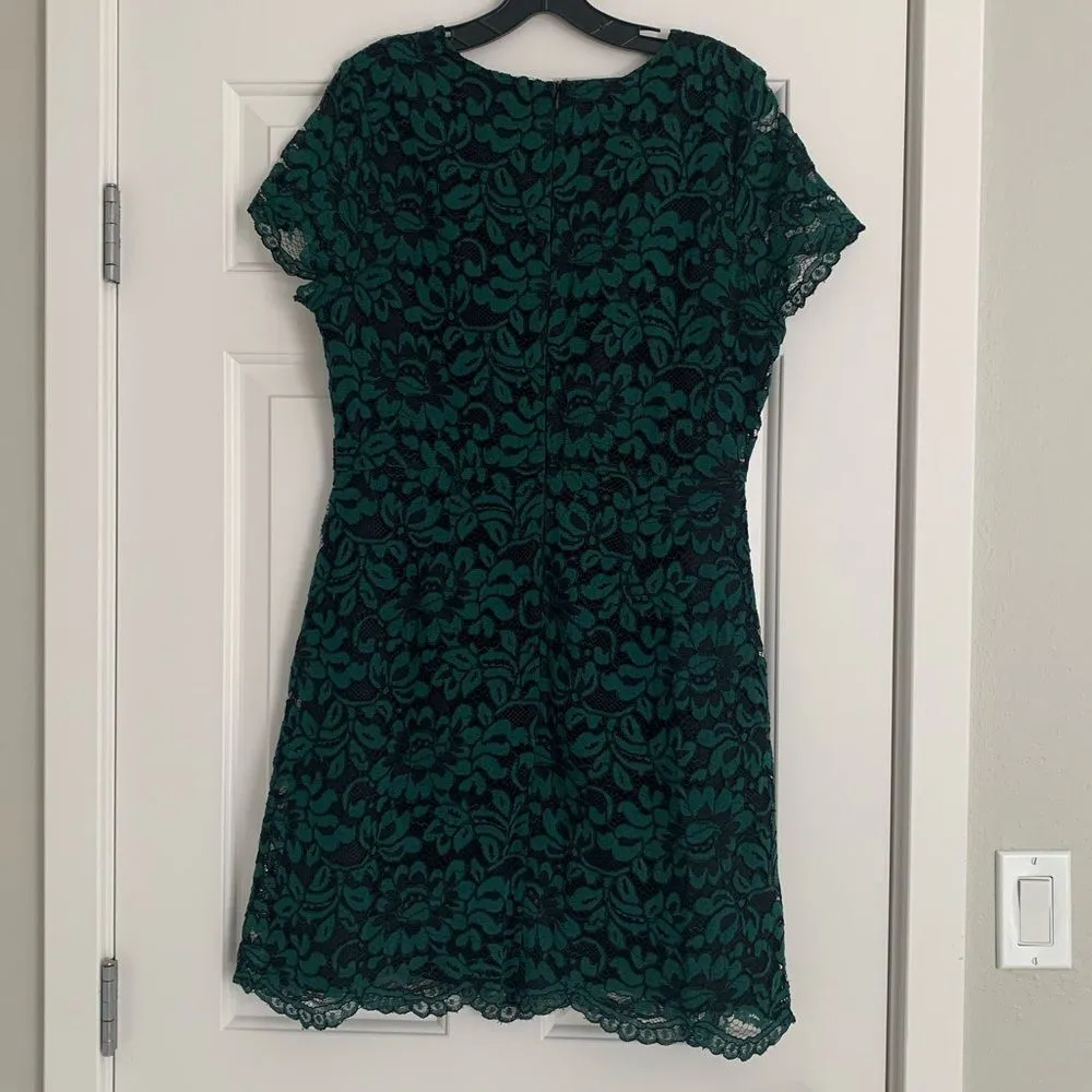 Tahari Lace Illusion Short Sleeve Cocktail Dress - Size 12 -‎ Green/Black - EUC - Image 9