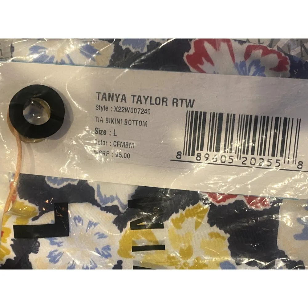 NWT Tanya Taylor Tia Floral Bikini Bottom Dahlia Beaded Hips Swim L Navy Blue - Image 4