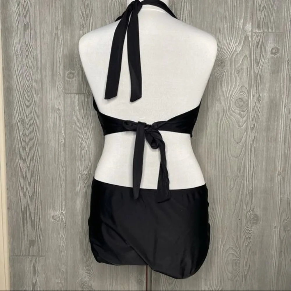 Kona sol black embroidered aztec chevron design halter bikini top & bottoms 24w - Image 7