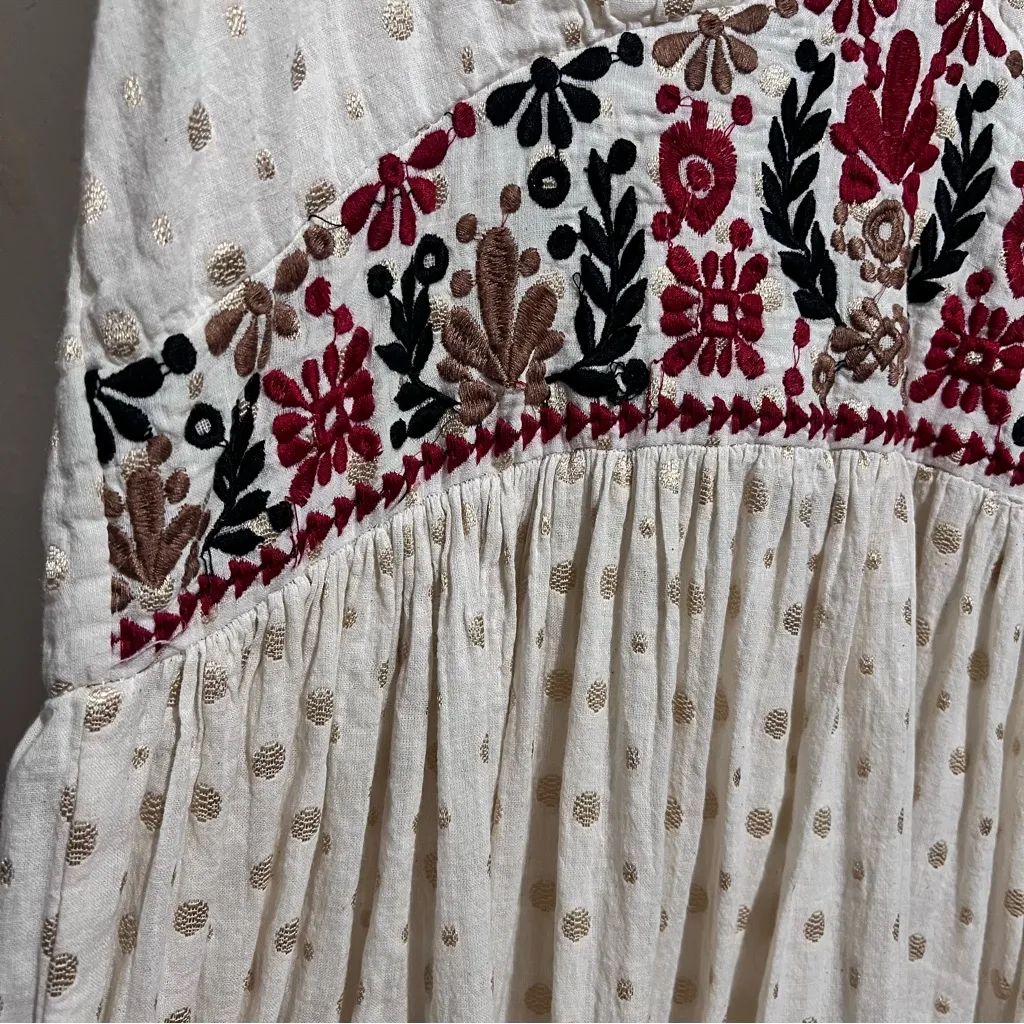 Bohemian Cream Dress size L with Red and Black Embroidery : Box I: Size L - Image 3