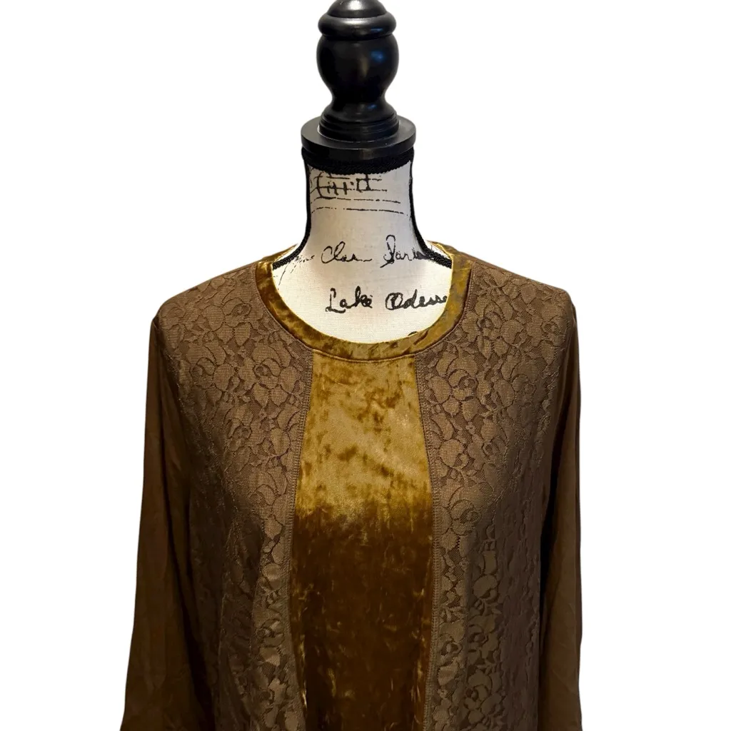 LOGO Lavish by Lori Goldstein Crushed Velvet Lace Brown Desert palm Size Large - Image 3
