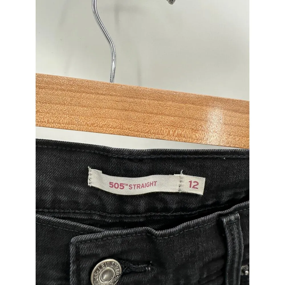 Levi's Black Wash 505 Straight Leg Denim Jeans Cotton Blend Womens Size 12 - Image 5