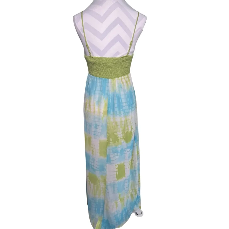 FLYING TOMATO Blue White Green Tie Dye Maxi Dress Size Small Sleeveless Boho - Image 8