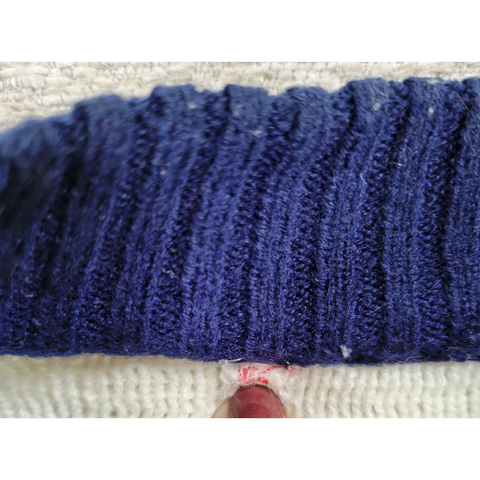 Vintage Nordic Knit Sweater Cream Red Navy Mock Neck Acrylic Wool Blend @L/XL White Size L - Image 11