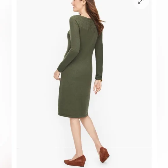NWT Talbots Pointelle Detail Olive Green Sweater Sheath Dress Knee Length Size M - Image 2