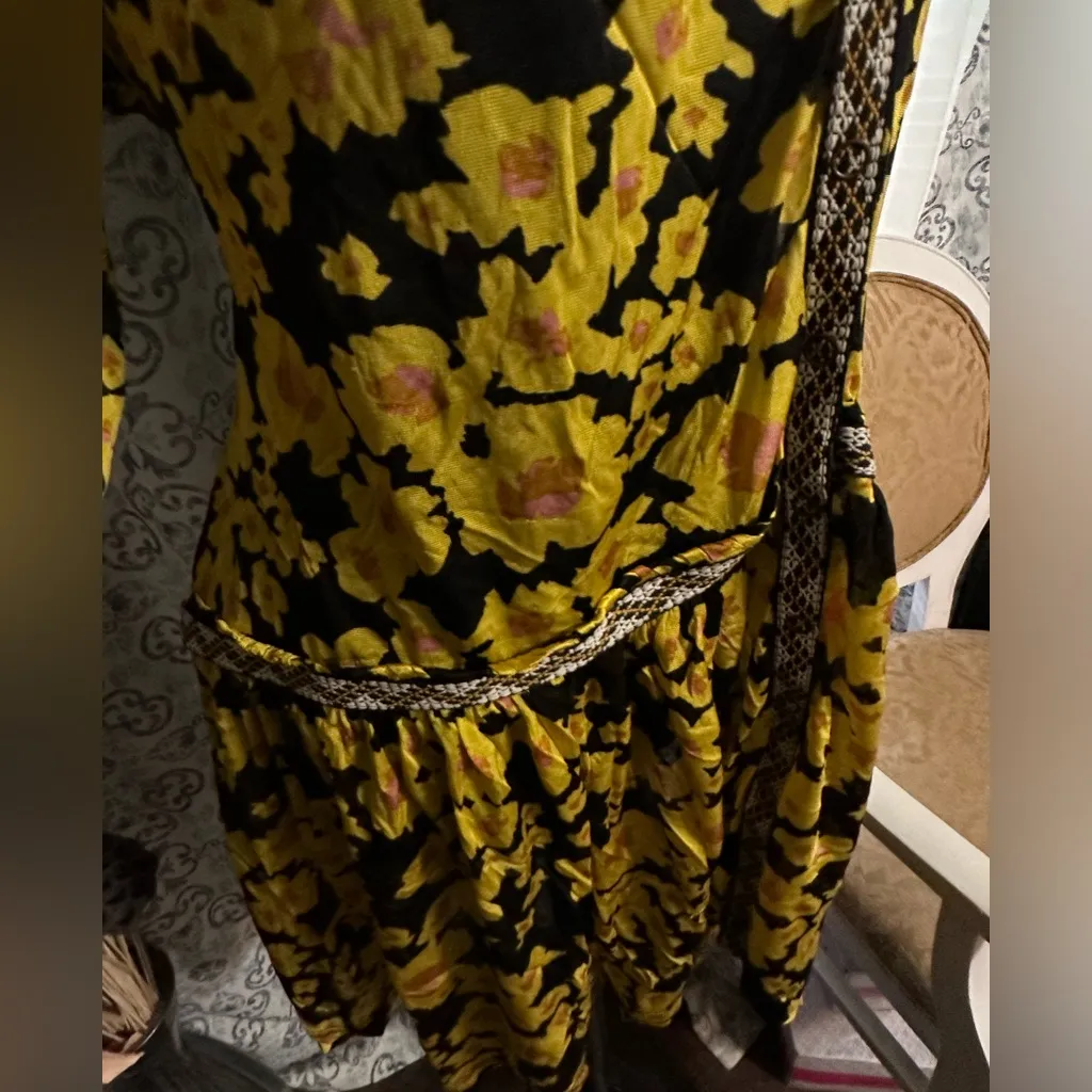 Free Pople Love Letter yellow and black floral boho tunic/dress women's size S - Image 3