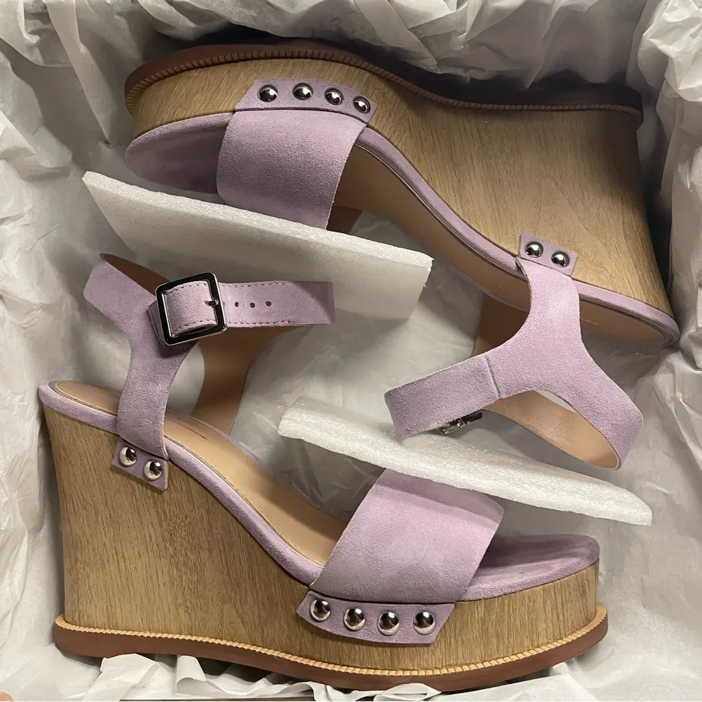 Linea Paolo Ellis suede ankle strap lilac wedge sandals women’s Size 8M Purple - Image 10