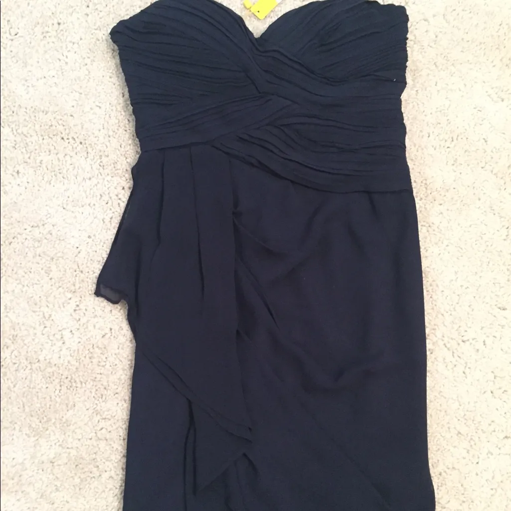 Minuet Navy Strapless Grecian Layered Dress Blue - Image 8