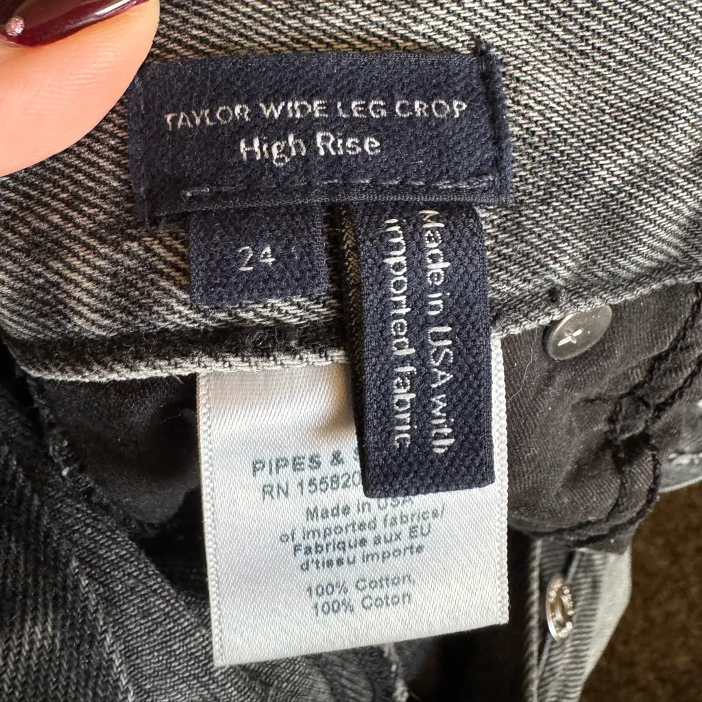 Veronica Beard Taylor Two-Tone Wide Leg Crop Jeans Size 24 in Volcanic Stone - Image 9