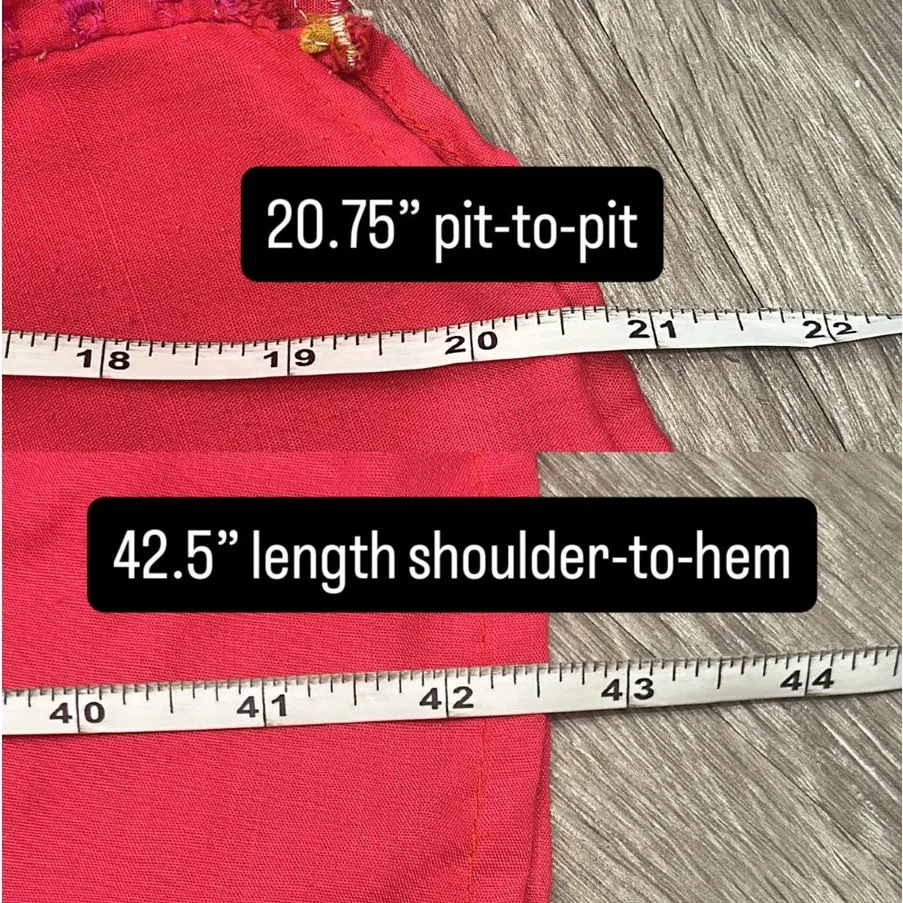 Vintage Handmade Hot Pink Embroidered Floral Mexican House Dress Boho Cottage - Image 9