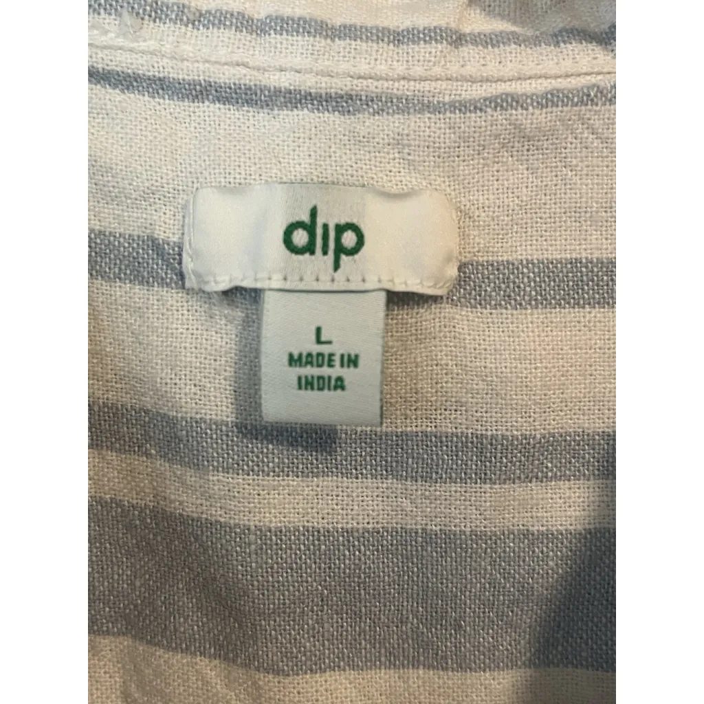 Dip Sleeveless Top Womens L Blue White Stripe Button Up Sleeveless Linen Blouse Size L - Image 6