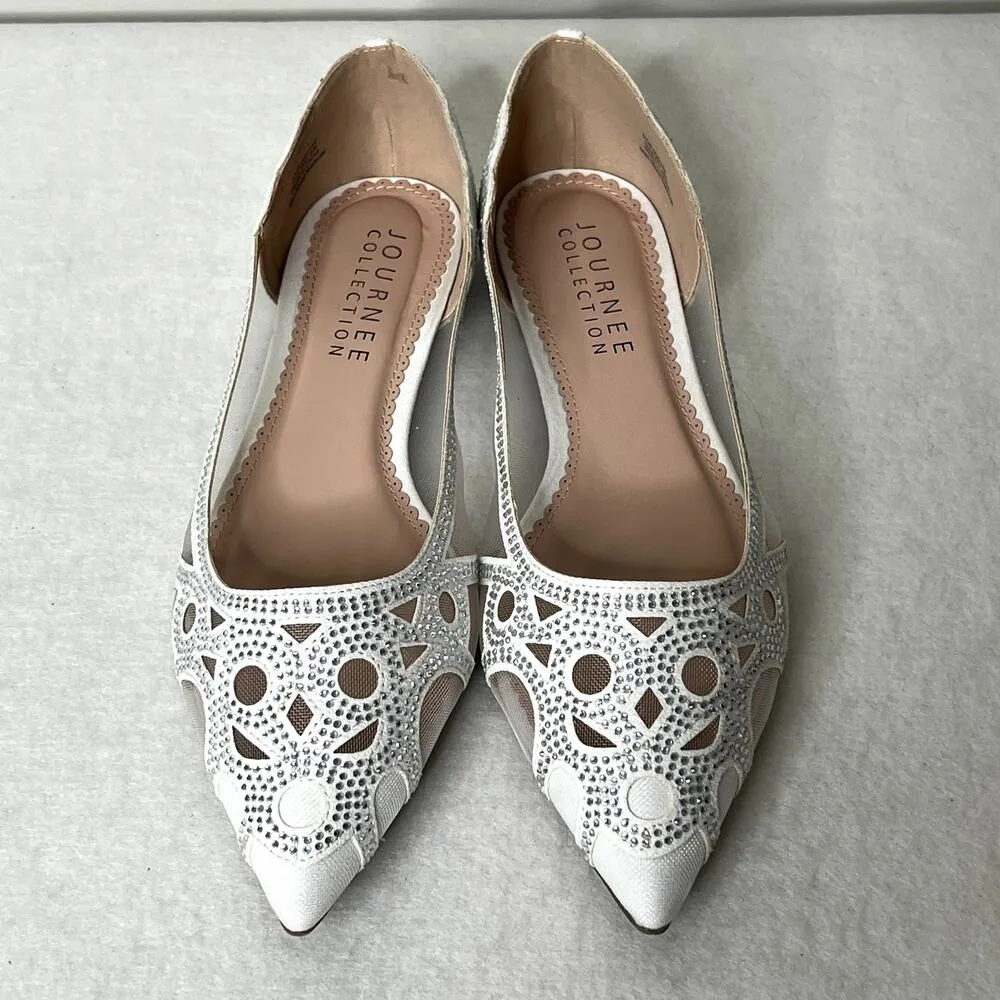 Journee Batavia Pinted Toe White Rhinestone Flats - Image 2