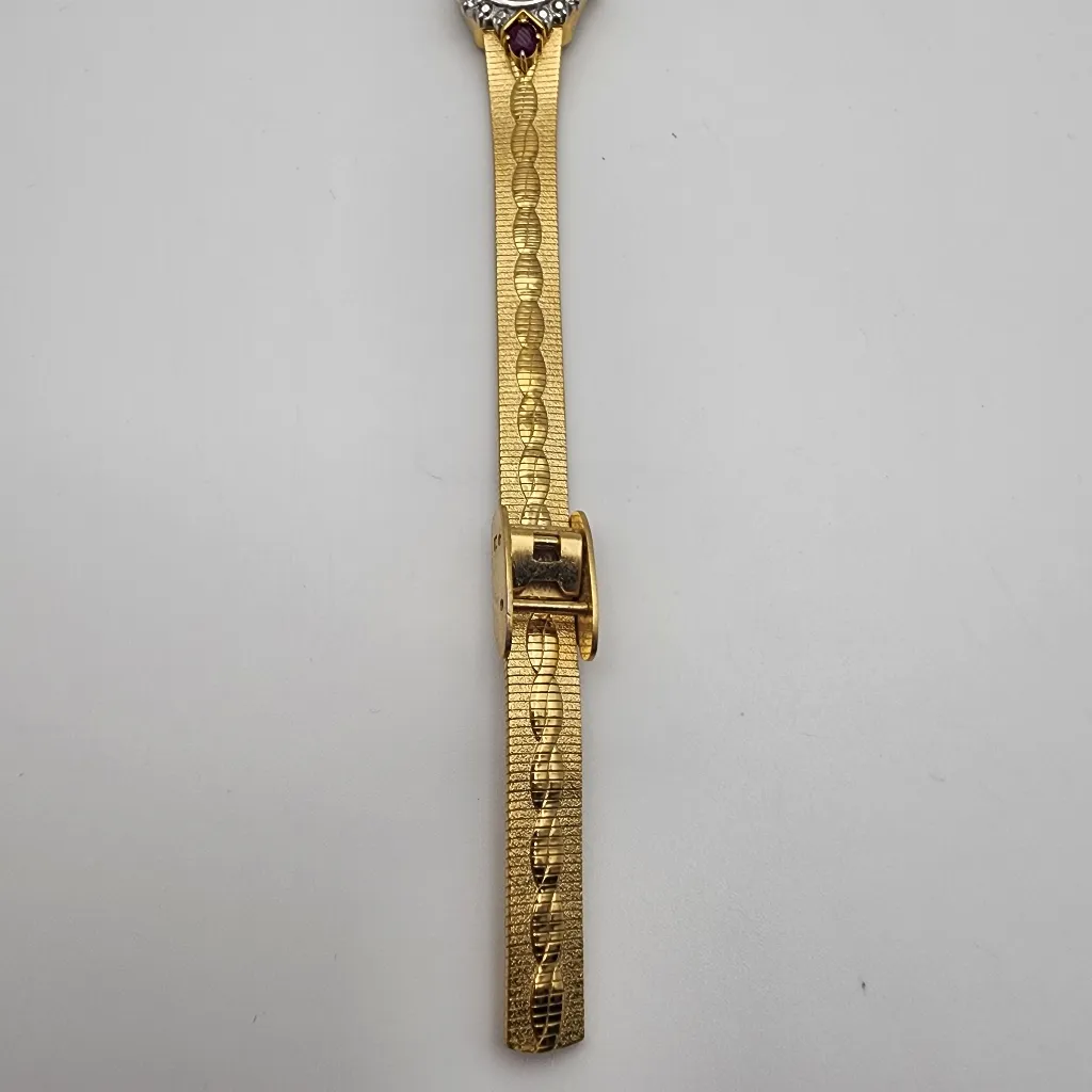 Vintage Elgin Gold Tone Ruby & White Sapphire Watch Red - Image 4