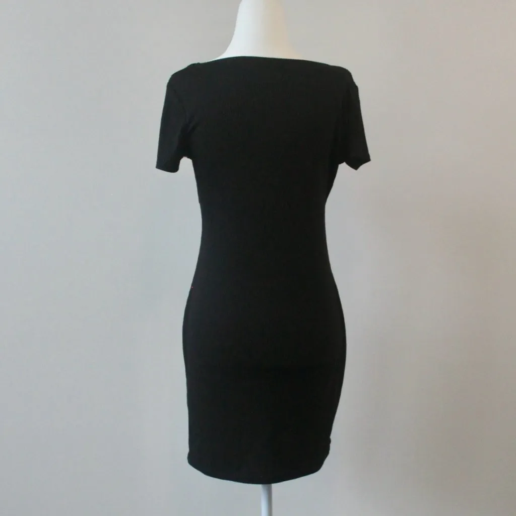 Xhilaration Black Ribbed Milk Maid Peasant Short-Sleeve Scoop Mini Dress Small - Image 4