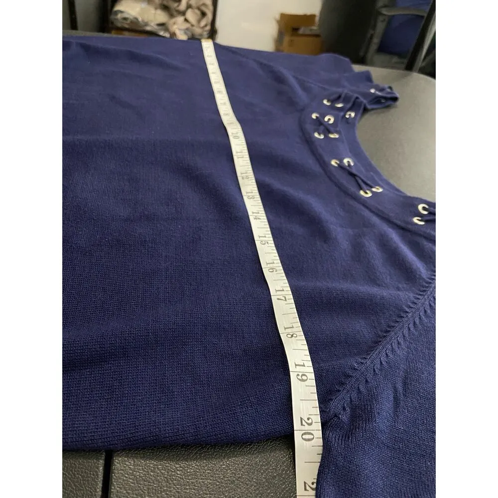 Peck & Peck Sweater Womens XL Long Sleeve Criss Cross Detail Round Neck Blue - Image 6