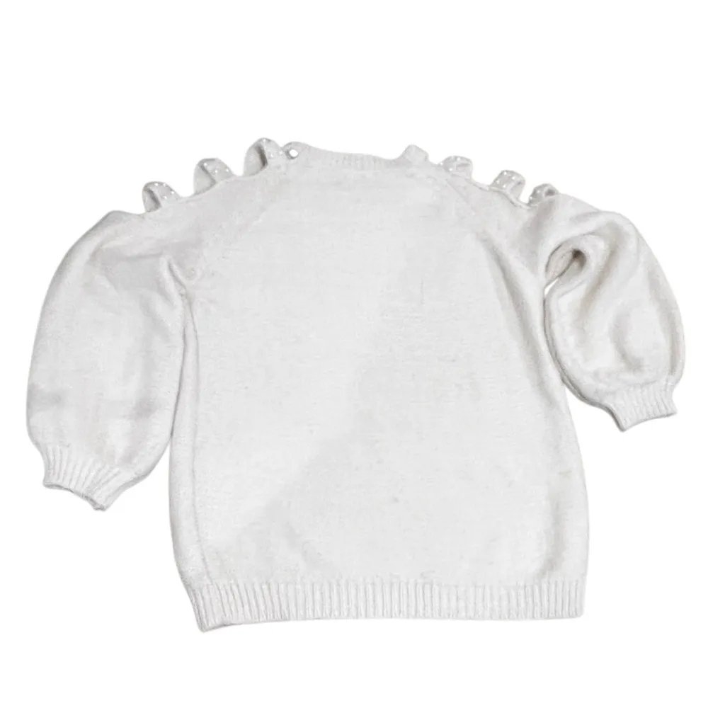 White Sweater with Cold Shoulder & Accent Faux Pearl beaded Design - Image 4