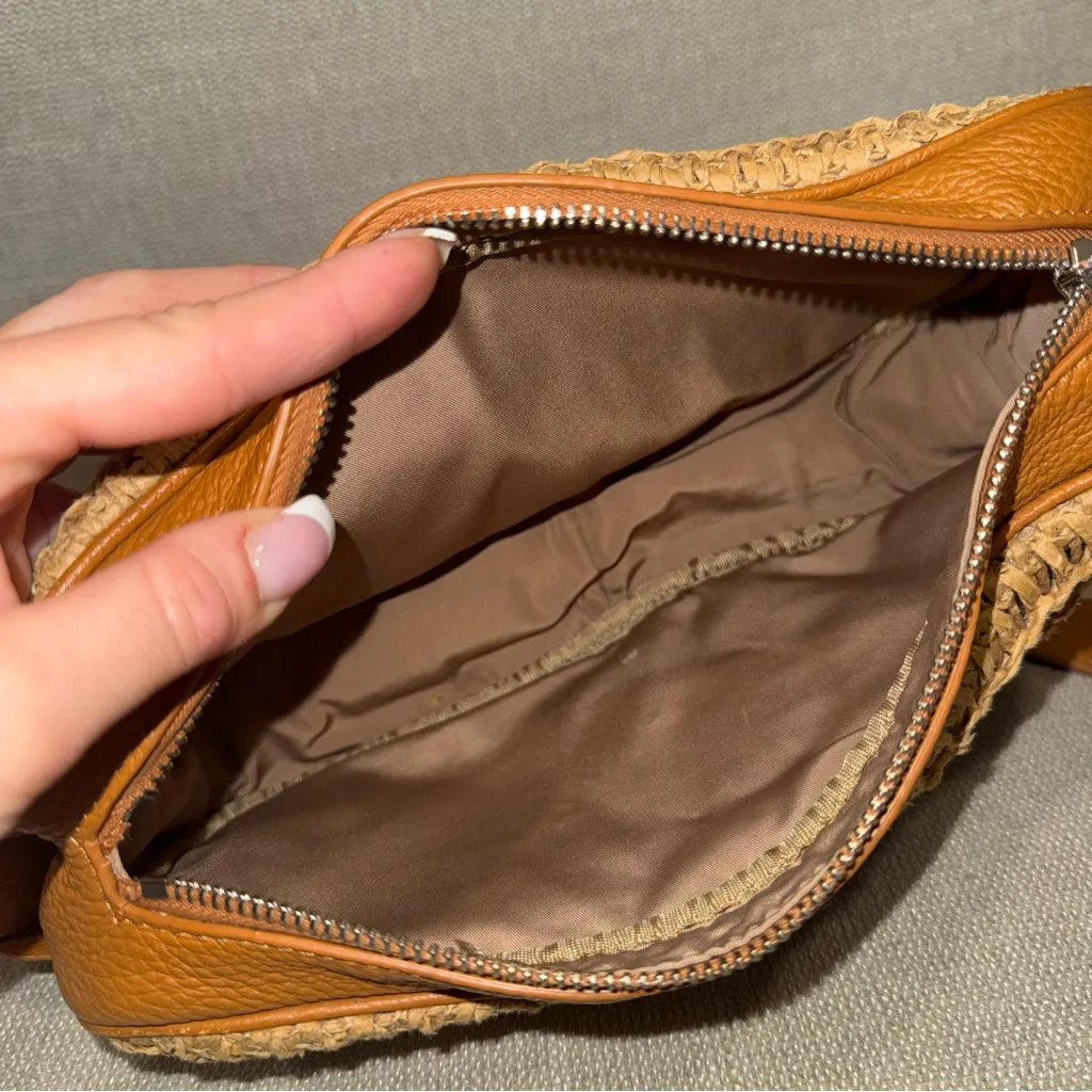 Simon Miller Sling Straw & Leather Camera Crossbody Bag Tan - Image 11