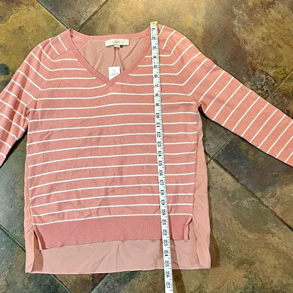 NWT Women’s Pink LOFT Striped Sweater Flow Back Small - Image 5