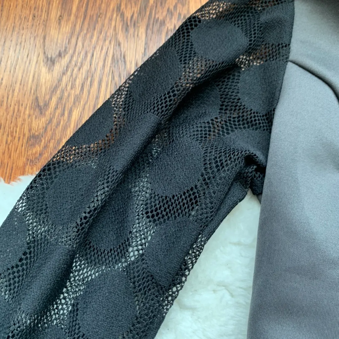 Grey Long Sleeve Deep V Polka Dot Bodycon Dress Gray Size M - Image 3