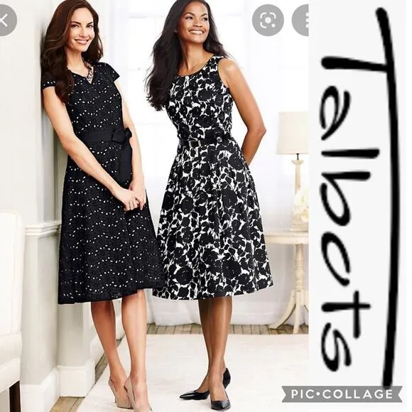 TALBOTS Black Daisy Eyelet Dress with white underneath & ribbon belt size 6 - Image 2