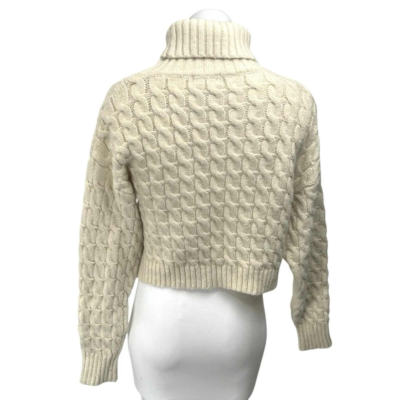 Isalis Women's Cream Cable Knit Foldover Turtleneck Crop Sweater Top Size S - Image 2