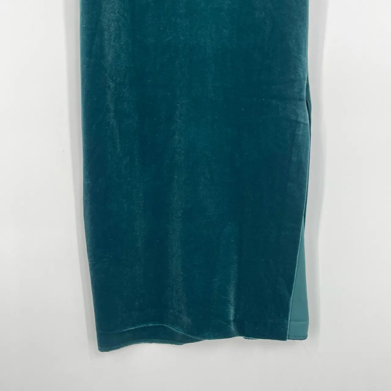 Express Women's Teal Green Velvet Front Slit Spaghetti Strap Sheath Dress Size S - Image 8