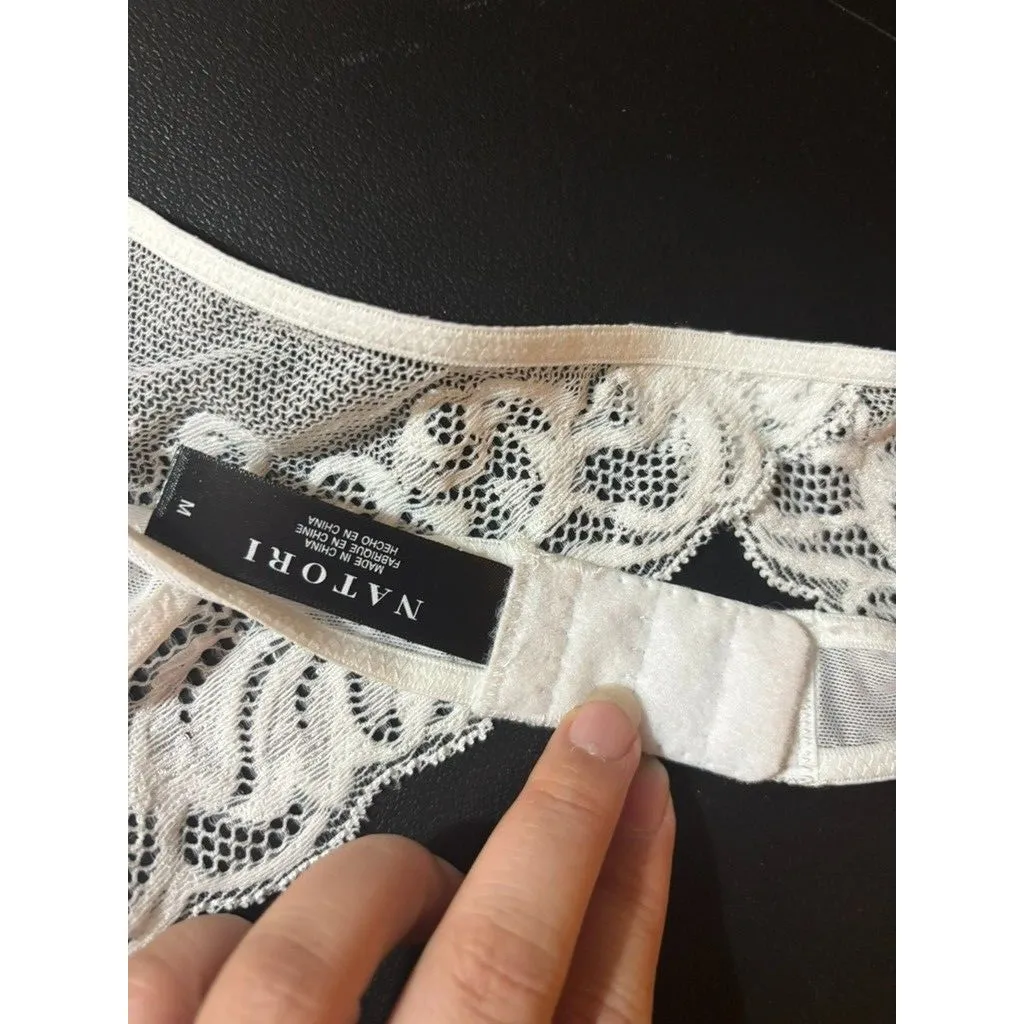 NWT NATORI MESH & LACE GARTER BELT 757023 WHITE M "FEATHERS" Size M - Image 8