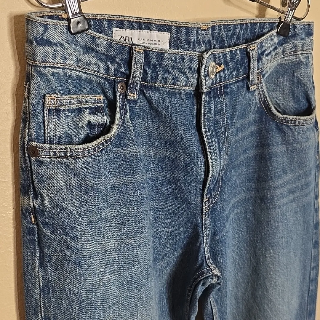 Zara Jeans Wide Leg Straight Baggy High Waist Mom Denim Blue Size 4 - Image 4