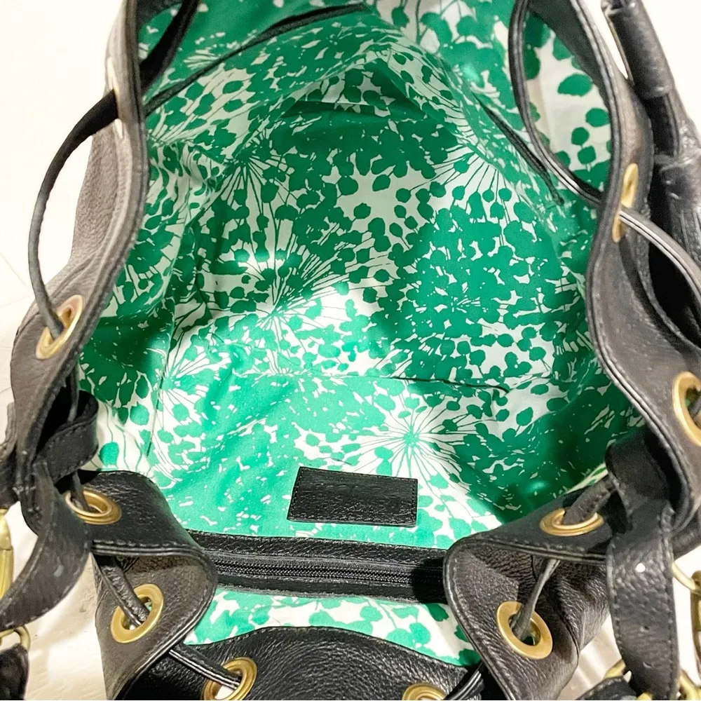 Boden Black Pebbled Leather Bucket Bag Drawstring Gold Hardware Shoulder - Image 5